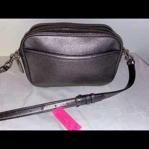 Coach pewter leather shoulder cross body bag